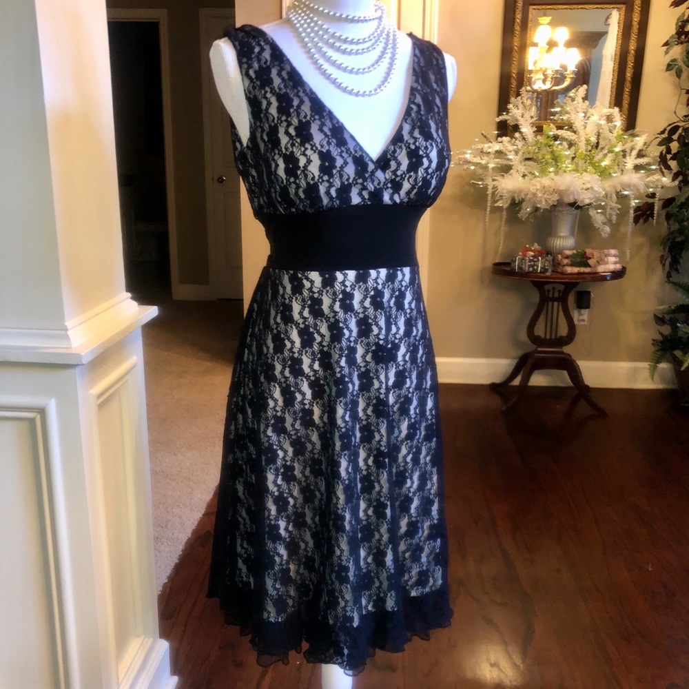Little Black Lace Dress w/white lining. Size L